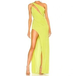 NWT Katie May Green Chartreuse Gown Open Slit Size Small